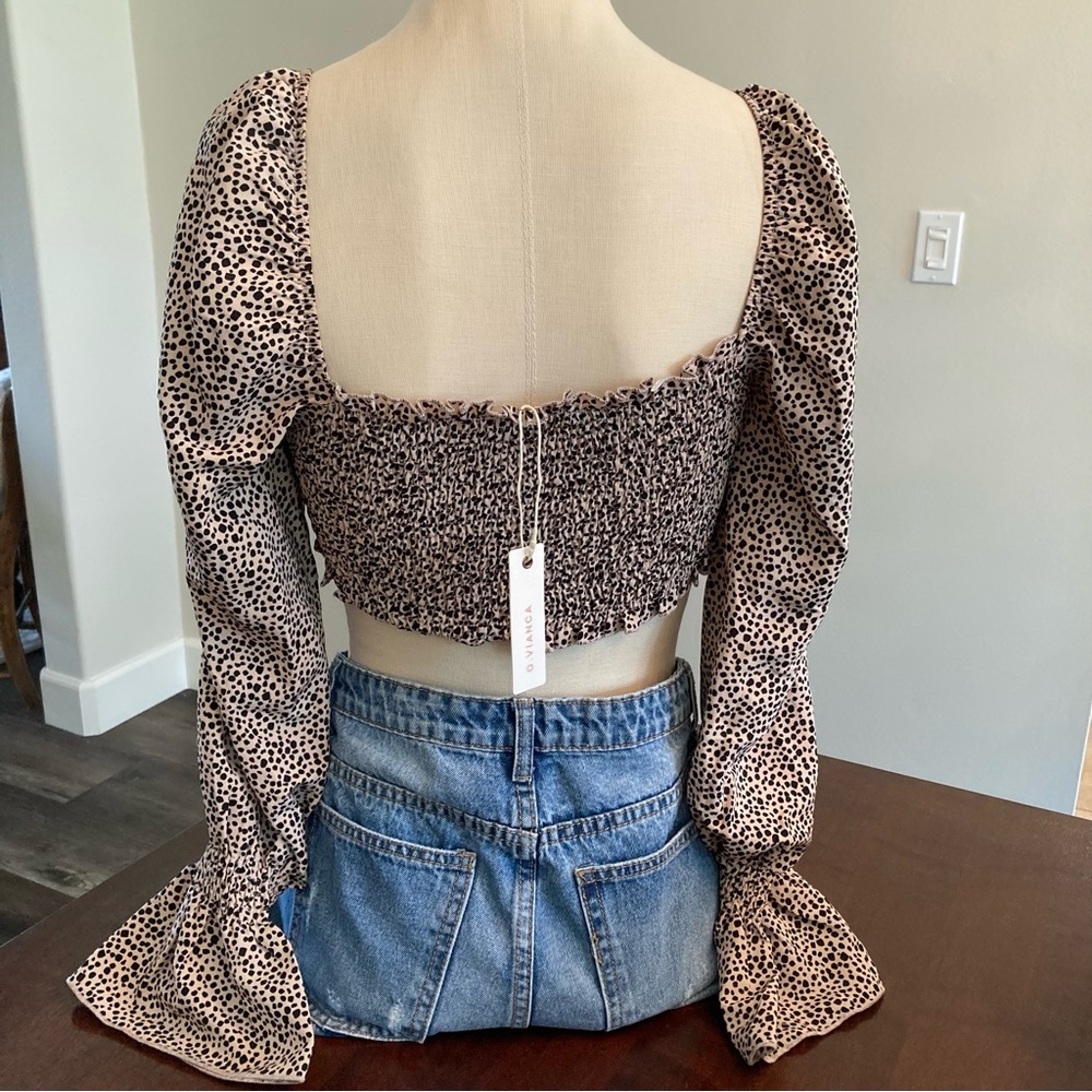 O. Vianca Long Sleeve Crop Animal Print Top Small - Picture 2 of 7